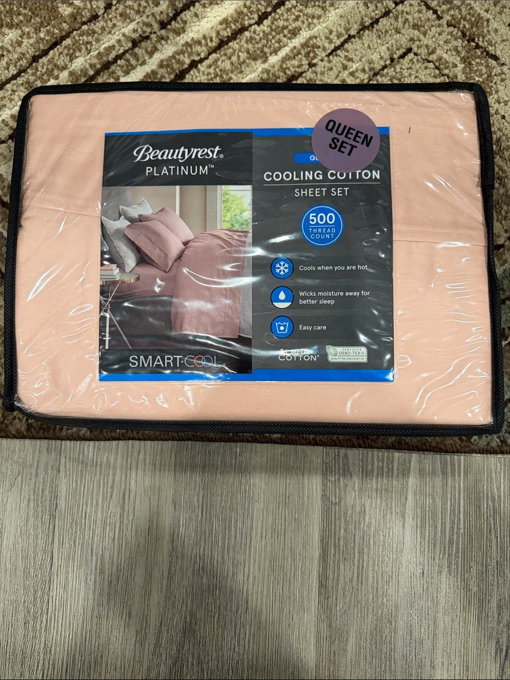 Platinum Peach Cooling Cotton Queen Sheet Set